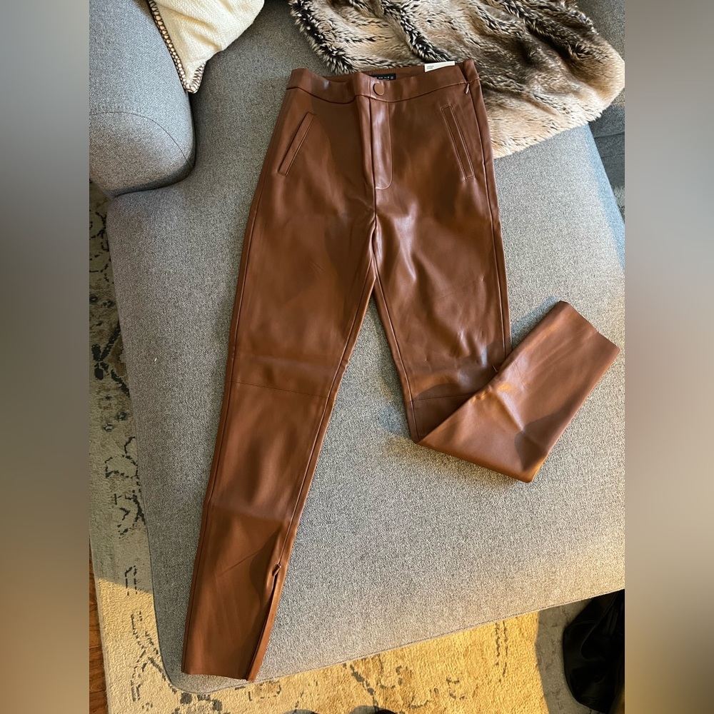 NWT Zara brown leather hi-rise leggings